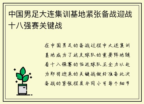 中国男足大连集训基地紧张备战迎战十八强赛关键战